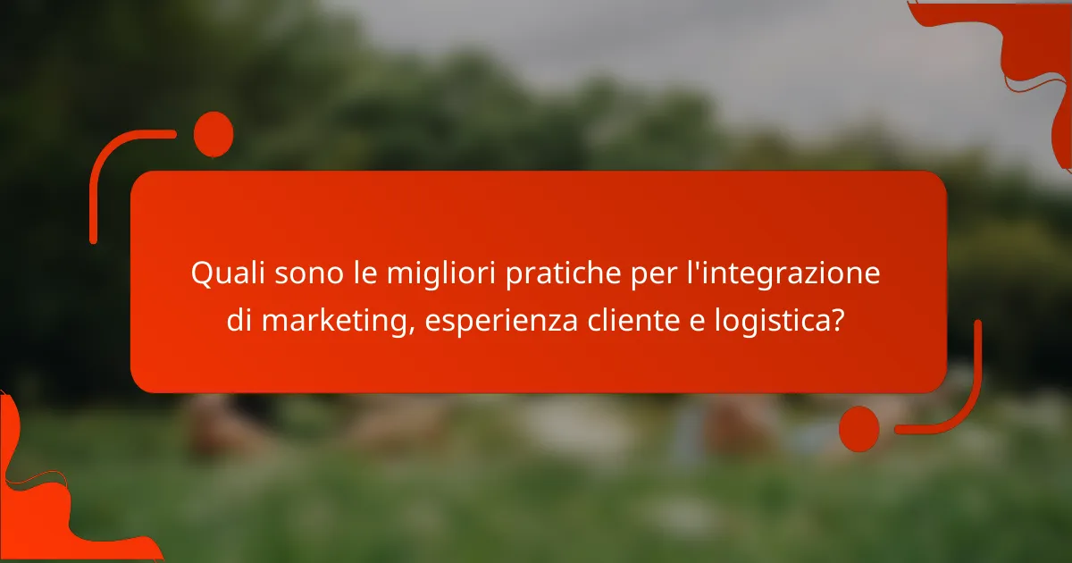 Quali sono le migliori pratiche per l'integrazione di marketing, esperienza cliente e logistica?